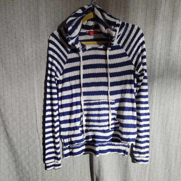 Liv Tops - Liv Women's Knit Blue And White Stripped Long sleeve Sweater Hoodie Size Med